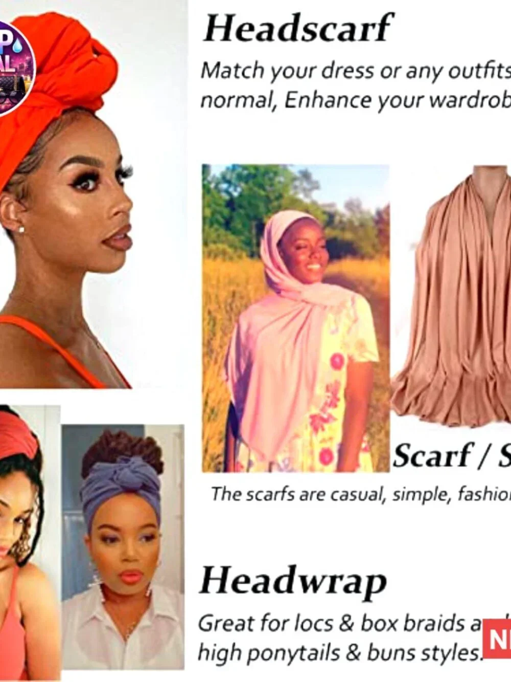 4 Pack Stretch Jersey Head Wrap Knit Turban Hairband Scarf Ultra Soft